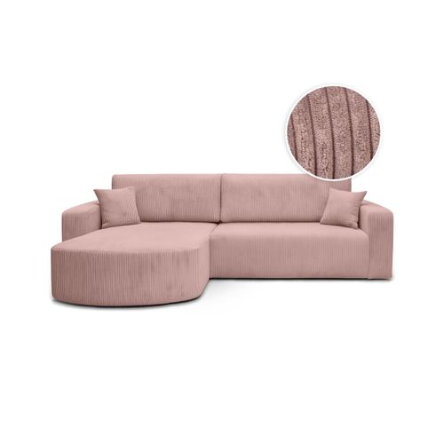 Canapé Kiara D'angle Réversible Convertible 4 Places En Velours Côtelé - Rose
