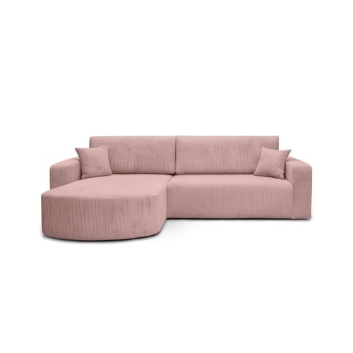 Canapé Kiara D'angle Réversible Convertible 4 Places En Velours Côtelé - Rose