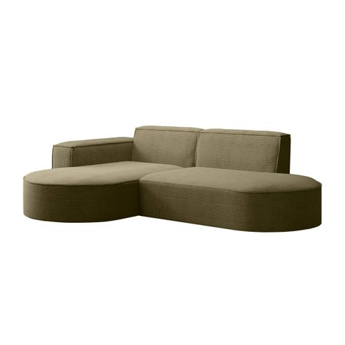 Canapé D'angle Gauche 4 Places Marla En Velours Côtelé - Vert Kaki