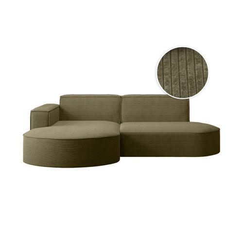 Canapé D'angle Gauche 4 Places Marla En Velours Côtelé - Vert Kaki