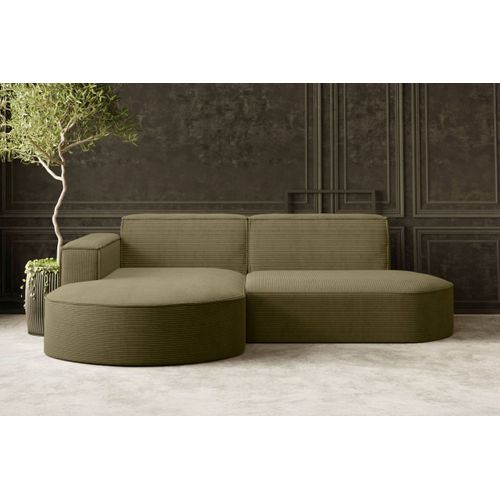 Canapé D'angle Gauche 4 Places Marla En Velours Côtelé - Vert Kaki