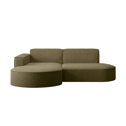 Canapé D'angle Gauche 4 Places Marla En Velours Côtelé - Vert Kaki