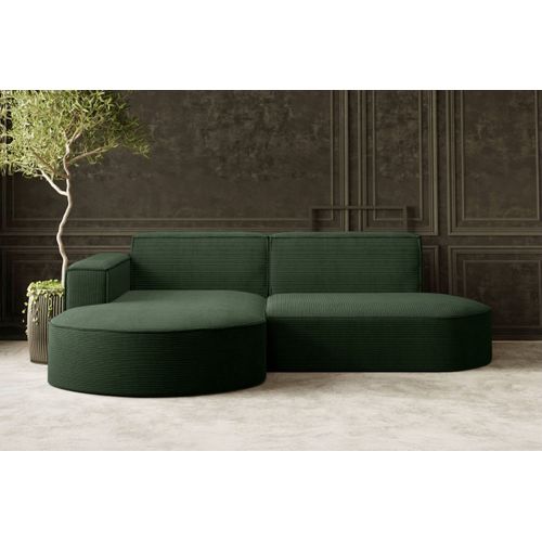 Canapé D'angle Gauche 4 Places Marla En Velours Côtelé - Vert Foncé