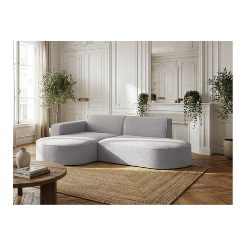Canapé D'angle Gauche 4 Places Marla En Tissu Bouclette - Gris Clair