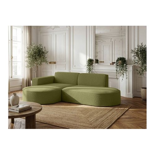 Canapé D'angle Gauche 4 Places Marla En Tissu Bouclette - Vert Kaki