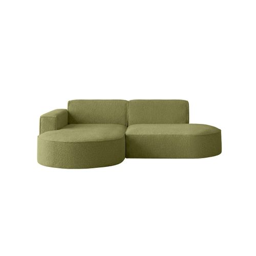 Canapé D'angle Gauche 4 Places Marla En Tissu Bouclette - Vert Kaki