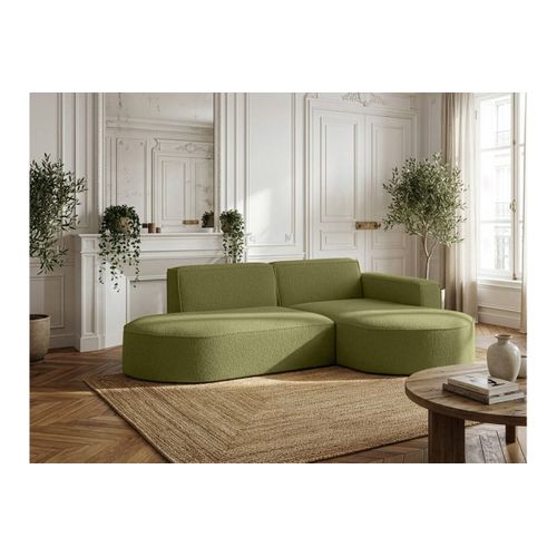 Canapé D'angle Droit 4 Places Marla En Tissu Bouclette - Vert Kaki