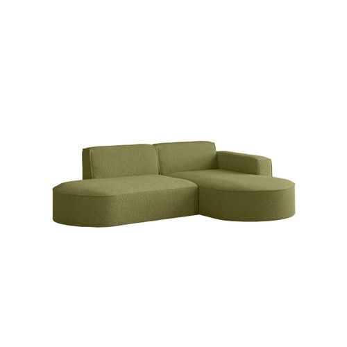 Canapé D'angle Droit 4 Places Marla En Tissu Bouclette - Vert Kaki