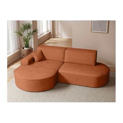 Canapé D'angle Gauche Convertible 4 Places Marlo En Velours Cotelé - Terracotta