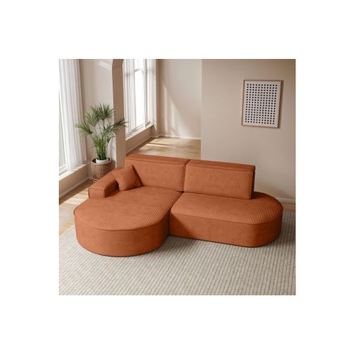Canapé D'angle Gauche Convertible 4 Places Marlo En Velours Cotelé - Terracotta