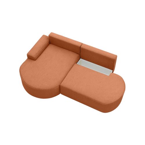 Canapé D'angle Gauche Convertible 4 Places Marlo En Velours Cotelé - Terracotta