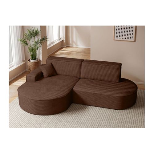 Canapé D'angle Gauche Convertible 4 Places Marlo En Velours Cotelé - Marron