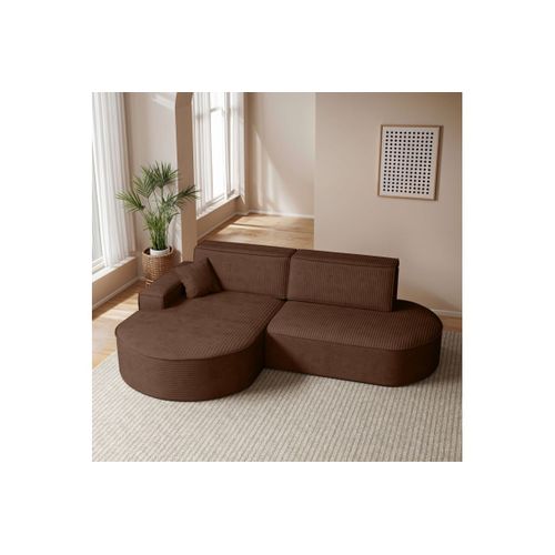 Canapé D'angle Gauche Convertible 4 Places Marlo En Velours Cotelé - Marron