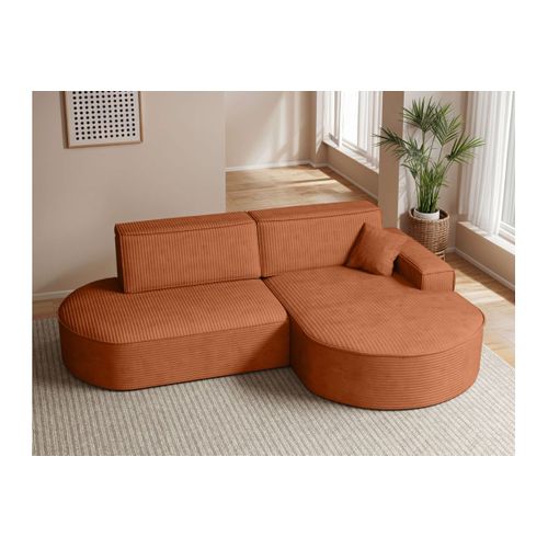 Canapé D'angle Droit Convertible 4 Places Marlo En Velours Cotelé - Terracotta