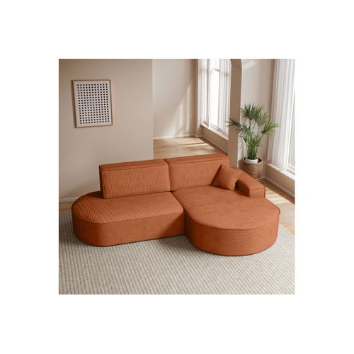 Canapé D'angle Droit Convertible 4 Places Marlo En Velours Cotelé - Terracotta