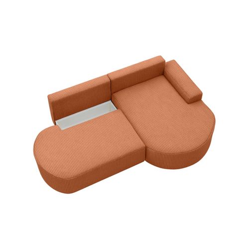 Canapé D'angle Droit Convertible 4 Places Marlo En Velours Cotelé - Terracotta