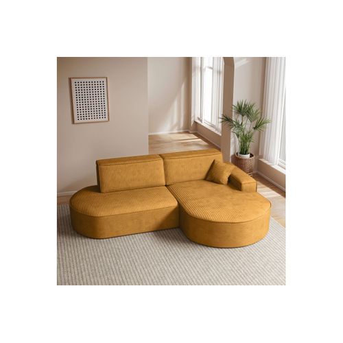 Canapé D'angle Droit Convertible 4 Places Marlo En Velours Cotelé - Jaune