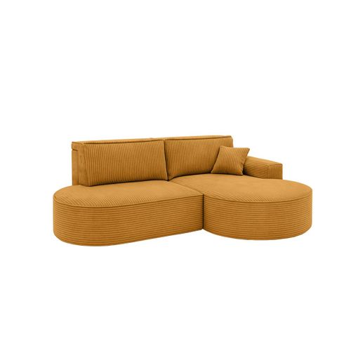 Canapé D'angle Droit Convertible 4 Places Marlo En Velours Cotelé - Jaune