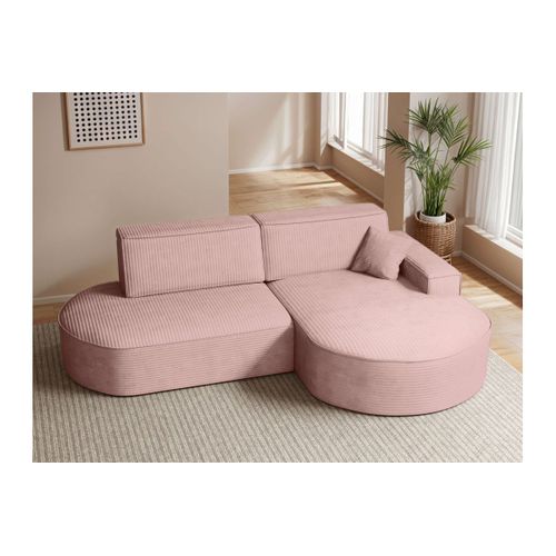 Canapé D'angle Droit Convertible 4 Places Marlo En Velours Cotelé - Rose