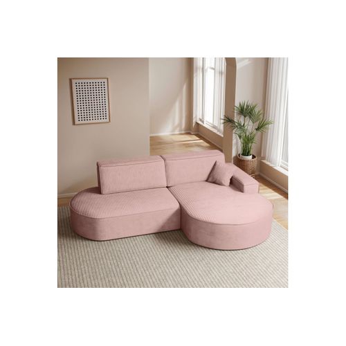 Canapé D'angle Droit Convertible 4 Places Marlo En Velours Cotelé - Rose