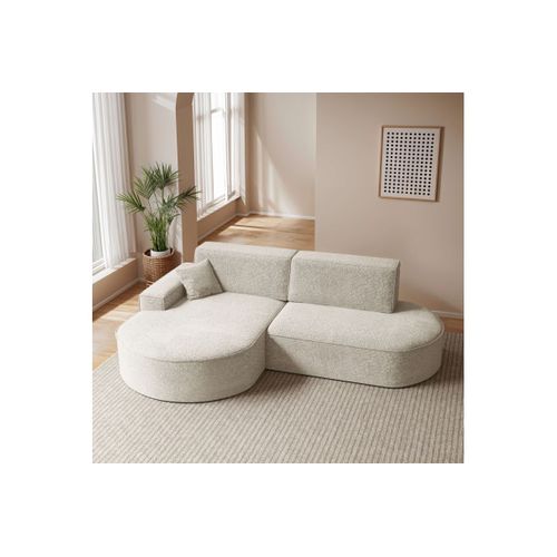 Canapé D'angle Gauche Convertible 4 Places Marlo En Tissu Chenille - Blanc
