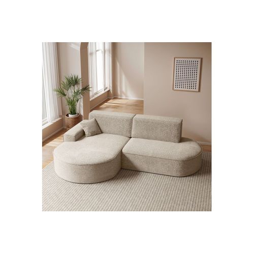 Canapé D'angle Gauche Convertible 4 Places Marlo En Tissu Chenille - Beige
