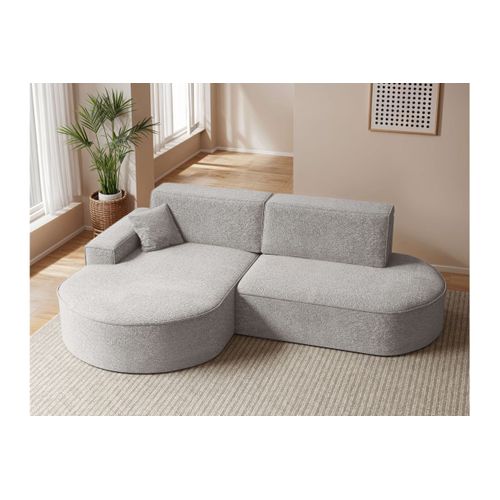Canapé D'angle Gauche Convertible 4 Places Marlo En Tissu Chenille - Gris Perle