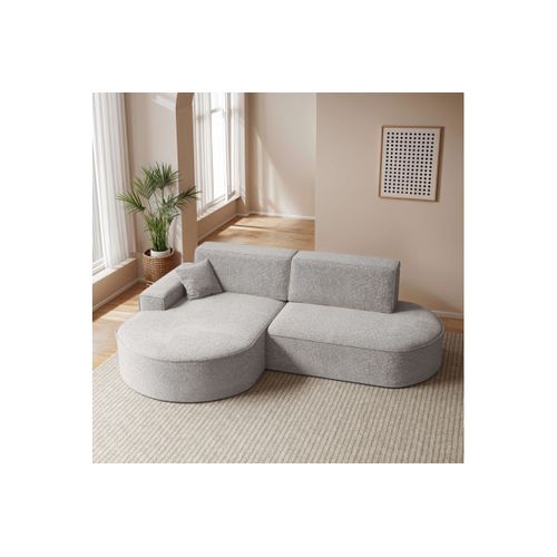 Canapé D'angle Gauche Convertible 4 Places Marlo En Tissu Chenille - Gris Perle