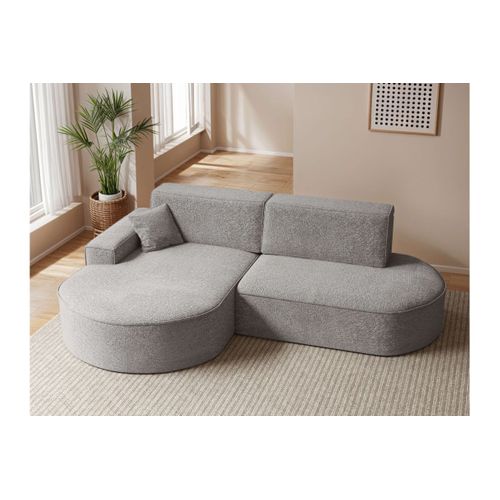 Canapé D'angle Gauche Convertible 4 Places Marlo En Tissu Chenille - Gris Clair
