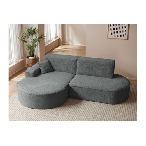 Canapé D'angle Gauche Convertible 4 Places Marlo En Tissu Chenille - Gris Foncé