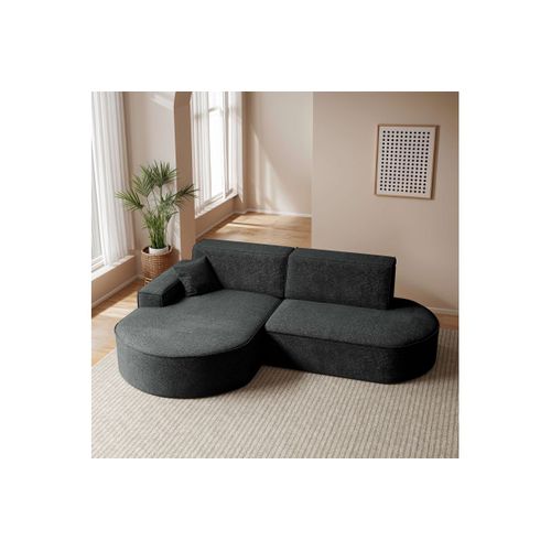 Canapé D'angle Gauche Convertible 4 Places Marlo En Tissu Chenille - Gris Anthracite