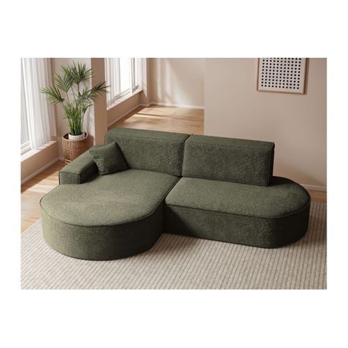 Canapé D'angle Gauche Convertible 4 Places Marlo En Tissu Chenille - Vert Foncé