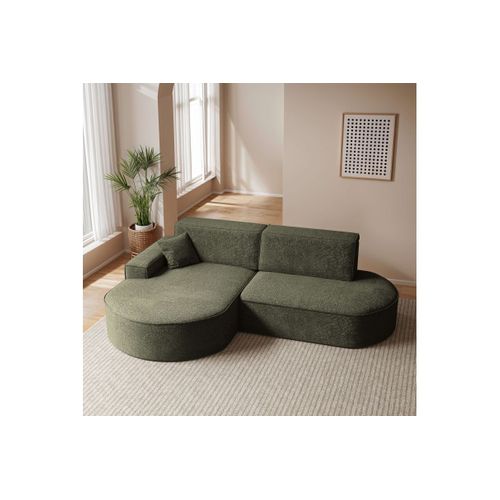 Canapé D'angle Gauche Convertible 4 Places Marlo En Tissu Chenille - Vert Foncé