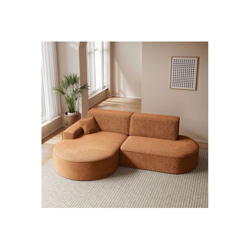 Canapé D'angle Gauche Convertible 4 Places Marlo En Tissu Chenille - Terracotta
