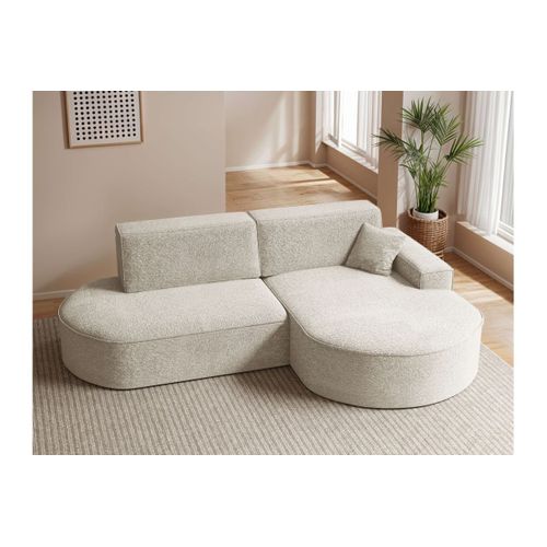 Canapé D'angle Droit Convertible 4 Places Marlo En Tissu Chenille - Blanc