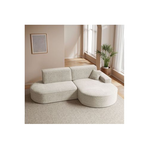 Canapé D'angle Droit Convertible 4 Places Marlo En Tissu Chenille - Blanc