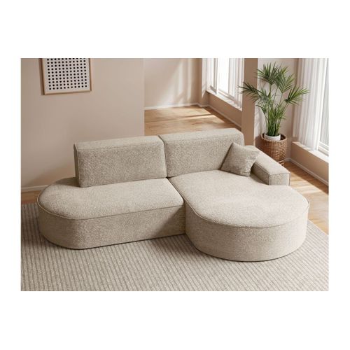 Canapé D'angle Droit Convertible 4 Places Marlo En Tissu Chenille - Beige