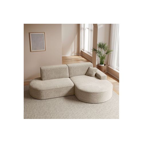 Canapé D'angle Droit Convertible 4 Places Marlo En Tissu Chenille - Beige