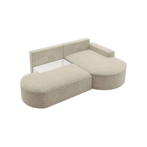 Canapé D'angle Droit Convertible 4 Places Marlo En Tissu Chenille - Beige