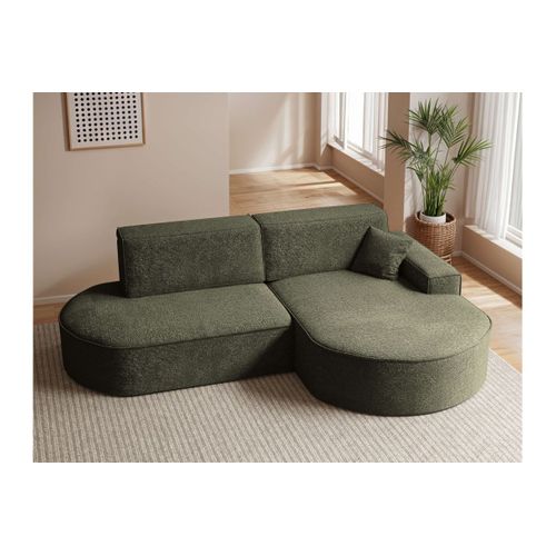 Canapé D'angle Droit Convertible 4 Places Marlo En Tissu Chenille - Vert Foncé