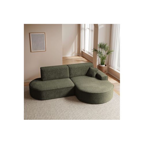 Canapé D'angle Droit Convertible 4 Places Marlo En Tissu Chenille - Vert Foncé