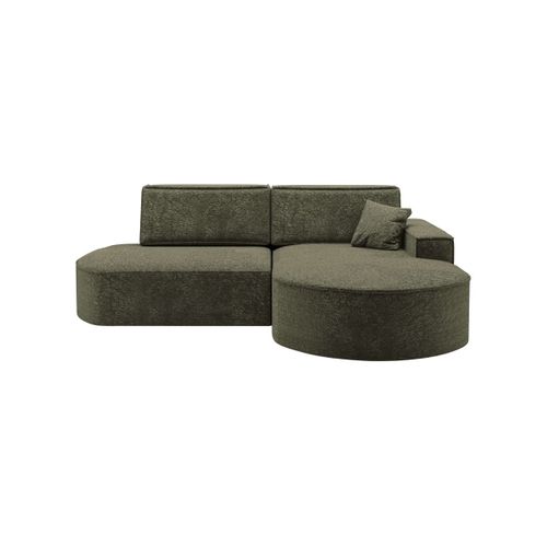 Canapé D'angle Droit Convertible 4 Places Marlo En Tissu Chenille - Vert Foncé