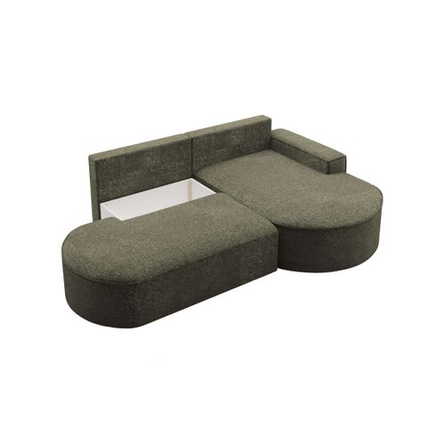 Canapé D'angle Droit Convertible 4 Places Marlo En Tissu Chenille - Vert Foncé