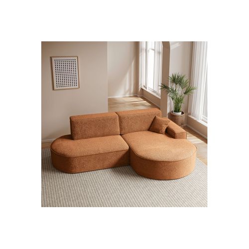 Canapé D'angle Droit Convertible 4 Places Marlo En Tissu Chenille - Terracotta