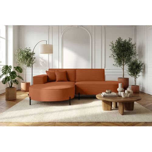 Canapé D'angle Gauche 4 Places Marlon En Velours Côtelé - Terracotta