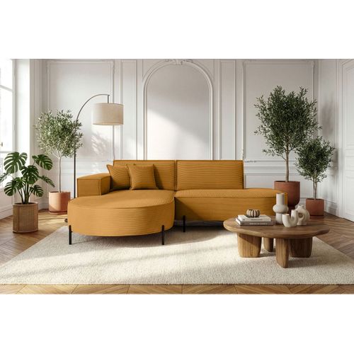 Canapé D'angle Gauche 4 Places Marlon En Velours Côtelé - Jaune