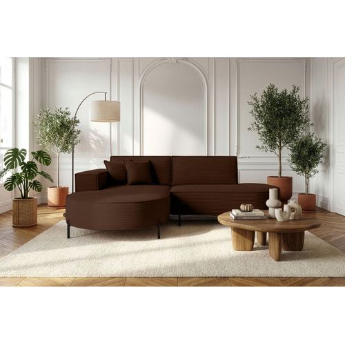Canapé D'angle Gauche 4 Places Marlon En Velours Côtelé - Marron