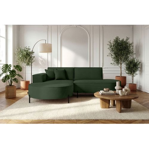 Canapé D'angle Gauche 4 Places Marlon En Velours Côtelé - Vert Foncé
