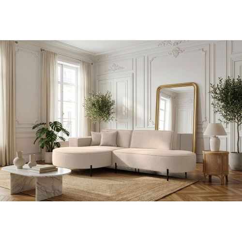 Canapé D'angle Gauche 4 Places Marlon En Tissu Bouclette - Beige