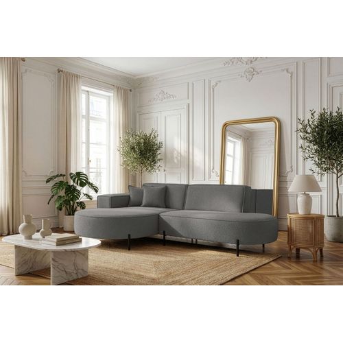 Canapé D'angle Gauche 4 Places Marlon En Tissu Bouclette - Gris Foncé